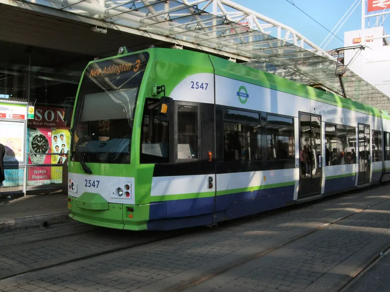 A tram at East Croydon station